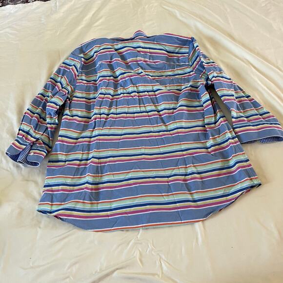 Chaps Blue Rainbow Stripe No Iron Button Up Top Plus Sz 2X Preppy Casual - Picture 5 of 7